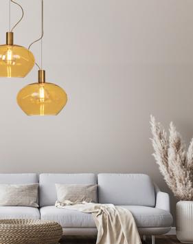 Aneta Lighting BELL taklampe 35cm, matt messing/ amber,  E27 (7041661269736)