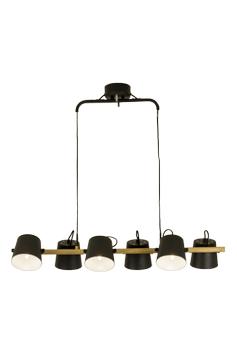 Aneta Lighting ESPRESSO taklampe 6-lys, svart/tre (7392986775229)