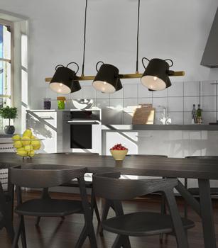 Aneta Lighting ESPRESSO taklampe 6-lys, svart/tre (7392986775229)