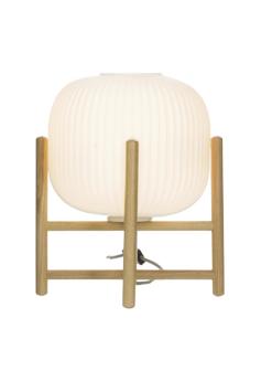 Aneta Lighting VINDA bordlampe stor, tre/hvit, med glasskuppel (7392986772839)