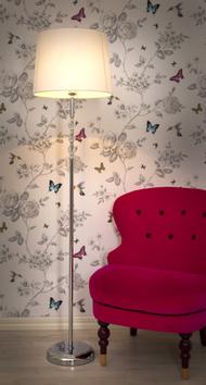 Aneta Lighting JOHANNA golvlampe,  krom/ hvit,  Inkl. hvit skjerm (7392986774116)