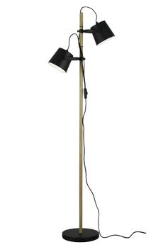 Aneta Lighting ESPRESSO golvlampe,  svart/ tre,  2-arm med metallskjermer (7392986775236)