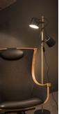 Aneta Lighting ESPRESSO golvlampe,  svart/ tre,  2-arm med metallskjermer (7392986775236)