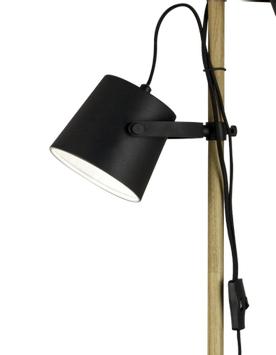 Aneta Lighting ESPRESSO golvlampe,  svart/ tre,  2-arm med metallskjermer (7392986775236)