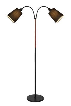 Aneta Lighting LJUSDAL gulvlampe 2-lys, svart/ valnøt,  inkl. svarta skjermar (7392986770316)
