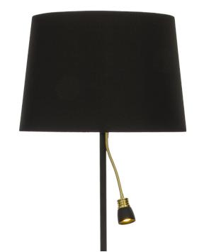 Aneta Lighting EKETORP golvlampe,  svart/ matt messing, inkl. skjerm, med lesearm (7392986773256)
