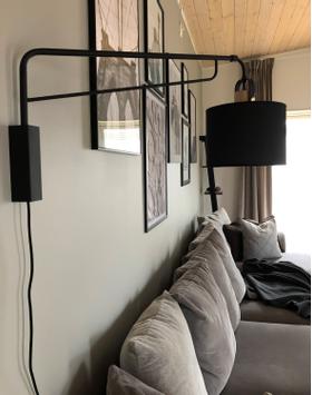 Aneta Lighting WALLY vegglampe,  svart/ tre,  E27, inkl. skjerm packad i separat eske (7041661269897)