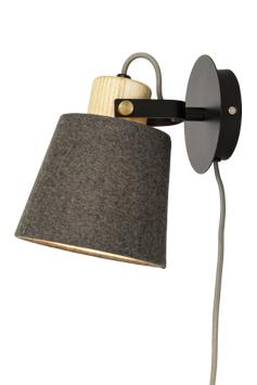 Aneta Lighting GEILO vegglampe,  svart/ grå/ tre,  E27 (7041661269767)