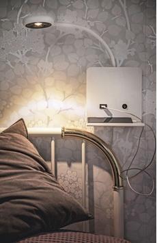 Aneta Lighting ZET sengelampe med USB lader, hvit, 5W LED (7041661265929)