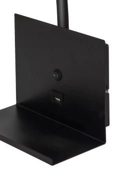 Aneta Lighting ZET sengelampe med USB lader, svart, 5W LED (7041661265936)