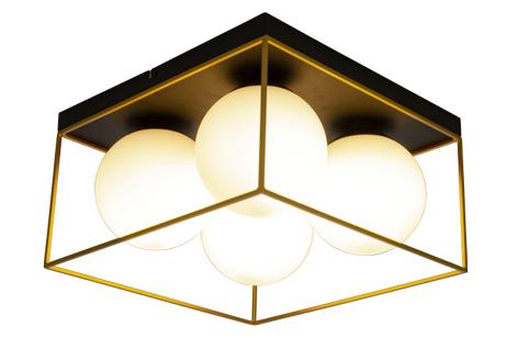Aneta Lighting ASTRO plafond stor, svart/ gull/ opal,  4 x E27 (7041661268340)