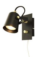 Aneta Lighting METZ vegglampe, svart/matt messing, GU10