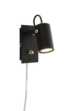 Aneta Lighting CILINDRO veggspot, svart/matt messing, 6W LED med dimmer