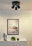 Aneta Lighting METZ takspot 3-lys plate, svart/ matt messing, 3xGU10 (7041661271487)