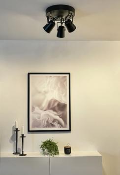 Aneta Lighting METZ takspot 3-lys plate, svart/ matt messing, 3xGU10 (7041661271487)