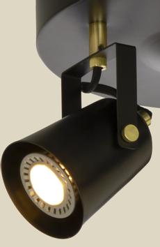 Aneta Lighting METZ takspot 3-lys plate, svart/ matt messing, 3xGU10 (7041661271487)