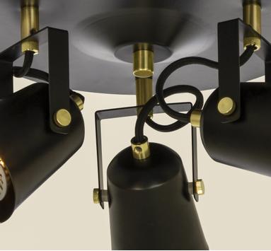 Aneta Lighting METZ takspot 3-lys plate, svart/ matt messing, 3xGU10 (7041661271487)