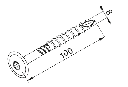 Baks Treskrue 8x100mm (100stk) (890810)