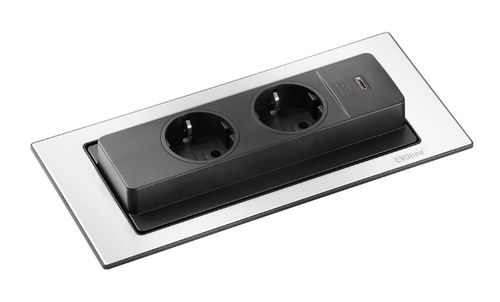 EVOLINE BackFlip matt hvitt stål - 2x stikk 1x USB-C lader (1504387)