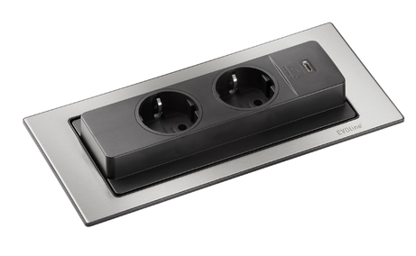 EVOline BackFlip rustfritt stål - 2x stikk 1x USB-C lader (1504384)
