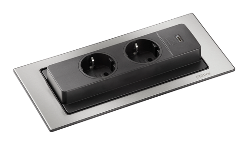 EVOLINE BackFlip rustfritt stål - 2x stikk 1x USB-C lader (1504384)