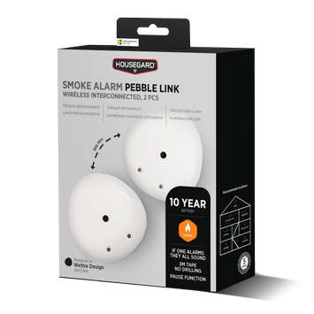 Housegard Housegard Pebble Link trådløs, seriekoblet røykvarsler inkl. 10-års batteri, 2-pack (601145)