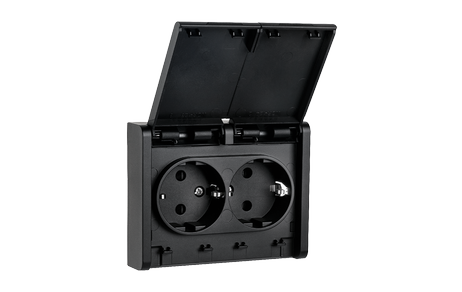 SG Stikkontakt innfelt Sort IP44 Dobbel m/j (1501514)