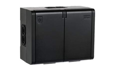 SG Stikkontakt påvegg Sort IP44 Dobbel m/j