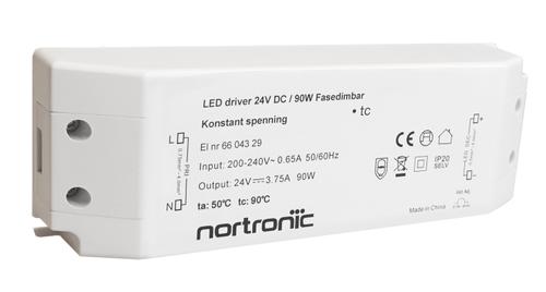 Nortronic LED driver 24V DC 9-90W fasedimbar