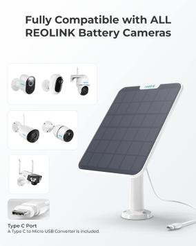 Reolink solcellepanel - 6W - USB-C - hvitt inkludert micro-USB-adapter (Reolink-Solar-Panel-6W)