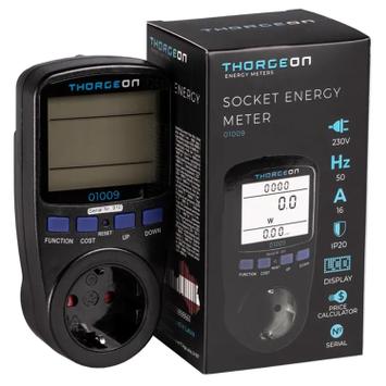 ThorgeOn Energimåler for stikkontakt 16A Sort (4751029898661)