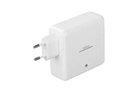 Deltaco USB-C-vegglader med innebygd powerbank og GaN-teknologi,  9600 mAh, hvit (PB-Q1004)