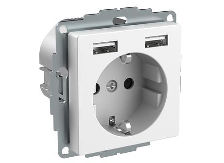 Schneider Exxact Enkel Stikk med USB A+A Hvit