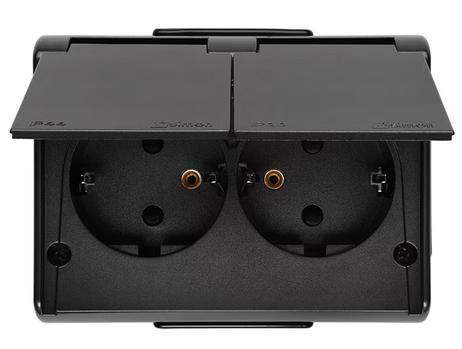 Simon Dobbel Stikkontakt utendørs IP44 Svart S54