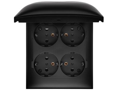 Simon 4-veis Stikkontakt utendørs IP44 påvegg 16A Svart