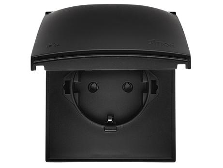 Simon Stikkontakt Enkel X4 IP44 påvegg 16A Sort