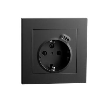 SG Stikk Innfelt Enkel M/j + USB-C-lader Sort