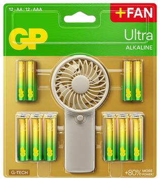 GP Håndvifte + Ultra Alkaline 12xAA + 12xAAA-batterier