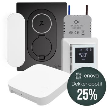 Zaptec Enova-pakke elbil, varmekabler og varmtvannsbereder hvit