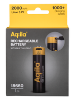 Aqiila USB-C Rechargeable Battery, Size 18650, 2000 mAh, 3.7V (1-pack)