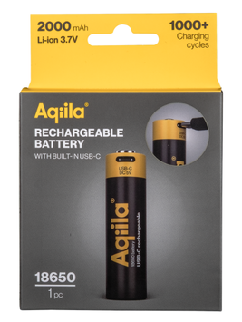 Aqiila USB-C Rechargeable Battery, Size 18650, 2000 mAh, 3.7V (1-pack) (406096)