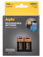 Aqiila USB-C Rechargeable Battery, Size CR123A, 750 mAh (2-pack)