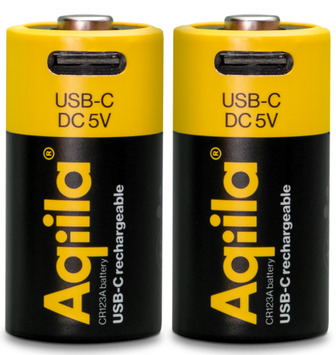 Aqiila USB-C Rechargeable Battery, Size CR123A, 750 mAh (2-pack) (406095)