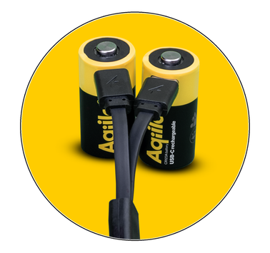 Aqiila USB-C Rechargeable Battery, Size CR123A, 750 mAh (2-pack) (406095)