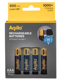 Aqiila USB-C Rechargeable Battery, Size AAA, 600 mAh, 1.5V (4-pack) (406094)