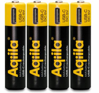 Aqiila USB-C Rechargeable Battery, Size AAA, 600 mAh, 1.5V (4-pack) (406094)