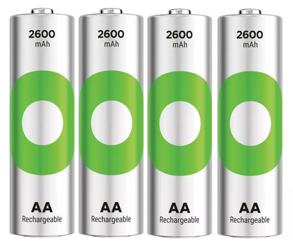 GP ReCyko Rechargeable Battery, Size AA, 2600 mAh, 4-pack