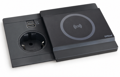 EVOline Circle80 Slide Qi sort - 1x stikk, USB-A/C, trådløs lader 15W