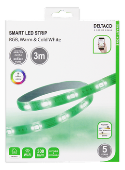 DELTACO Smart Home RGB LED Strip, 2700K-6500K,  3m., WiFi (SH-LS3M)