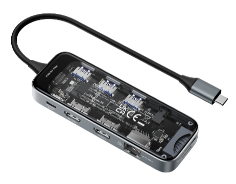 DELTACO Transparent USB-C docking station, dual, 2x HDMI, 3x USB-A (USBC-HDMI30)